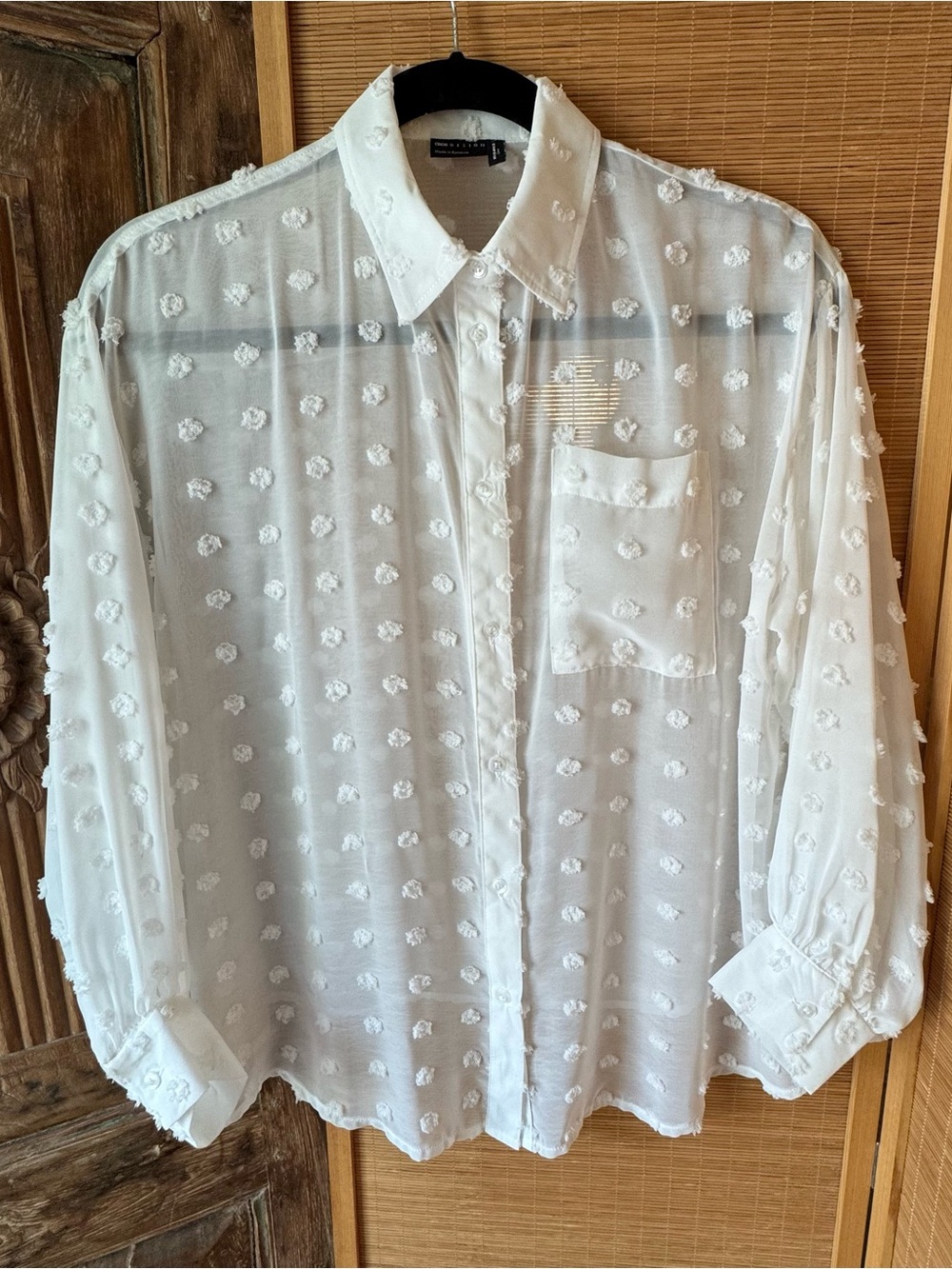 ASOS White Sheer Swiss Dot Button-Up Blouse